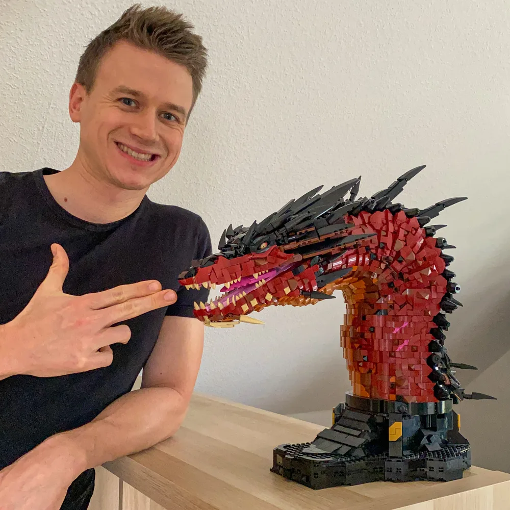 German LEGO MOCist Lukas Koch with his Fire Dragon Bust MOC 