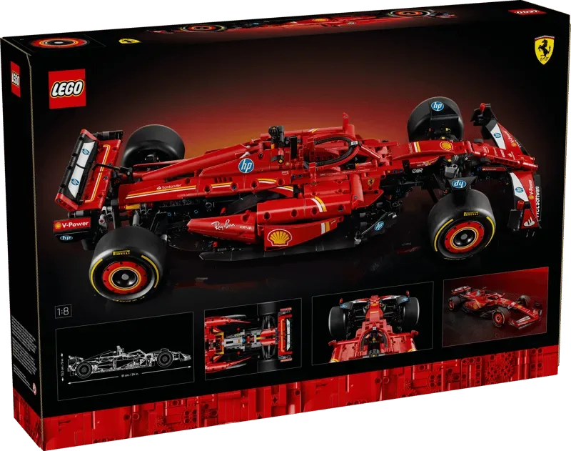 Lego Ferrari SF-24 F1 Car 42207-1 box rear view showcasing the detailed model.