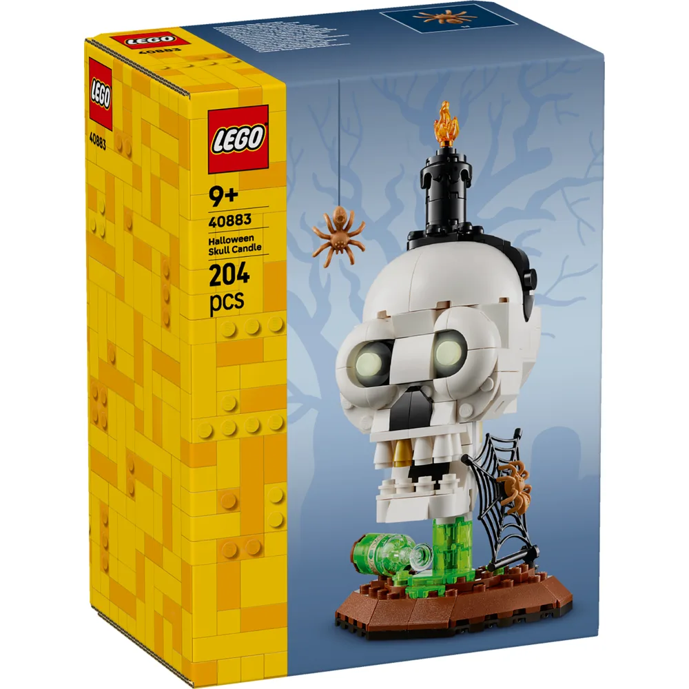 LEGO Halloween Skull Candle box art showing the finished model with a spider and spooky tree backdrop.