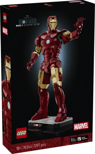 Lego Iron Man Mark 3 Collectors' Edition box showing the large brick-built figure in a dynamic pose.