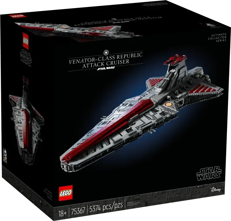 Front of the Lego Venator-Class Republic Attack Cruiser™ UCS 75367 box, showcasing the impressive Star Wars Ultimate Collector Series model, set number, and piece count.