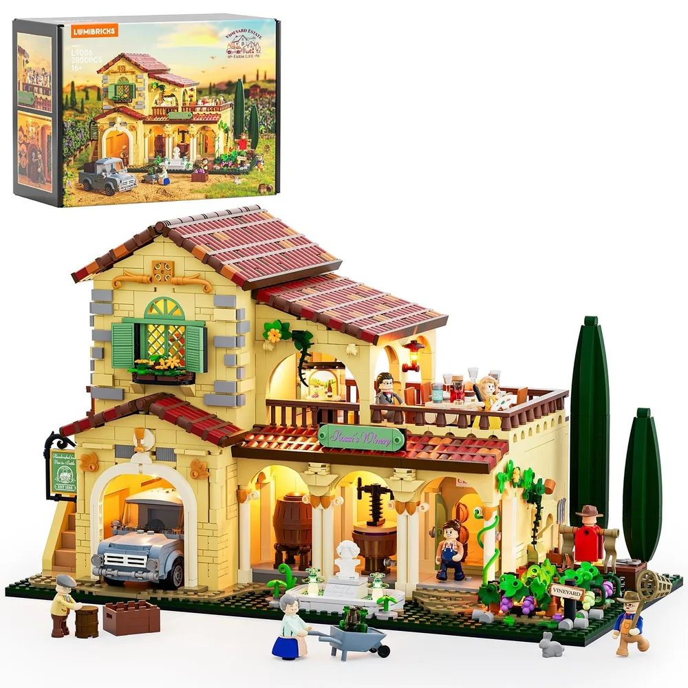 Lumibricks Vineyard Estate L9086 with 2800 pieces, showing its architectural layout and integrated lighting.