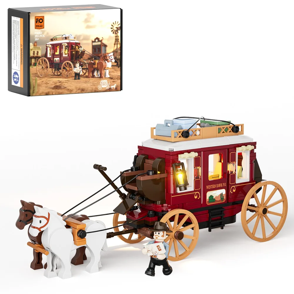 Lumibricks Western Stagecoach F9052 set with box and minifigure.