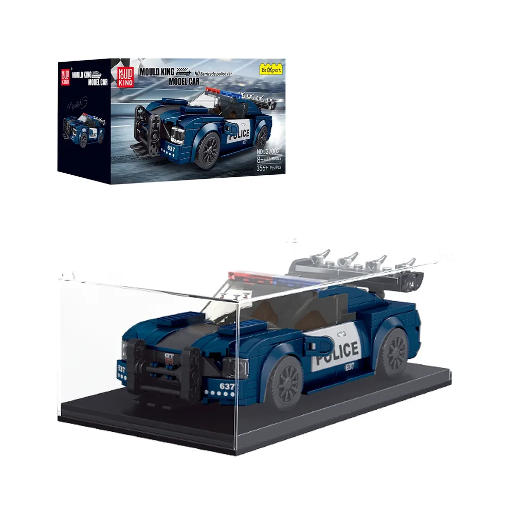 Mould King The Barricade Police Mini Sports Car 27002 box and model in display case