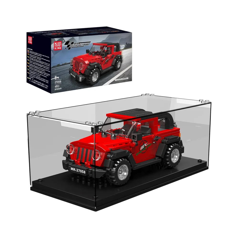 Red Mould King Wrangler Off-road Vehicle 27058 in a display case with its product box.