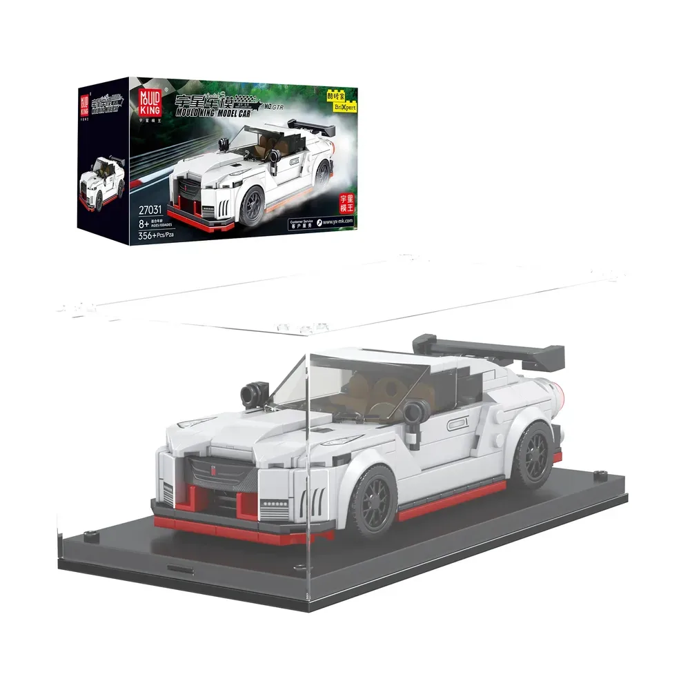Mould King GTR Sports Car Model Kit 27031 with box and display case.
