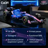 CaDA Alpine F1 model with feature list overlay.