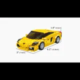 Yellow brick car model with dimensions.