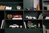 Lego Countach on a shelf with other Lego cars.