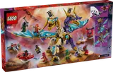 Back box art showing play features and minifigure battles.