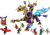 The built Arc Dragon, altar, spinner, and minifigures on a white background.