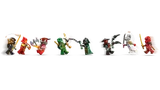 Minifigures in blurred action, depicting a fast-paced Ninjago battle.