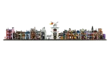 Rear view of linear Diagon Alley model, interiors visible.