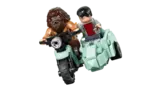 Hagrid and Harry on light aqua motorcycle.