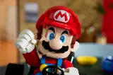 Close-up of LEGO Mario's face.