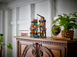 LEGO Ninjago City Workshops displayed on a cabinet.
