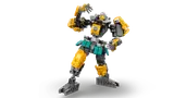 Close-up of the yellow and gray mech.
