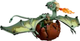 Norbert hatching, breathing fire.