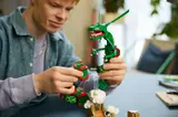 Person assembling LEGO Rayquaza.
