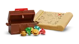 Treasure chest with map and gems.