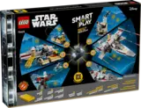 Lego Star Wars X-Wing 75423 box back, detailing SMART PLAY interactive features.