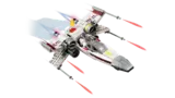 Luke's X-Wing in dynamic flight, firing lasers.