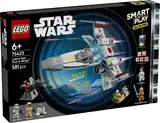 Lego Star Wars Luke's Red Five X-Wing 75423 box art with X-Wing, minifigures, and SMART PLAY branding.