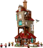 Assembled Lego The Burrow front view with minifigures.