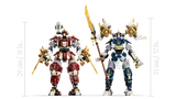 LEGO Ninjago Twin Titan Mechs with height measurements.