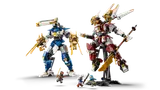 LEGO Ninjago Twin Titan Mechs in action with minifigures.