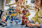 Children playing with LEGO Ninjago Twin Titan Mechs.