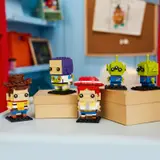LEGO BrickHeadz Toy Story figures displayed on a desk.