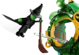 Lego Elphaba minifigure flying on broom.