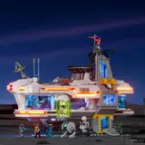 Night view of illuminated Lumibricks space base.