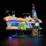 Dark view of illuminated Lumibricks space station.