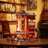 Illuminated Balcony Theatre with minifigures and street lamp.