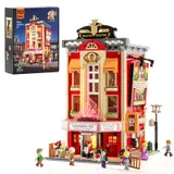 Lumibricks Balcony Theatre set front view with minifigures and product box.