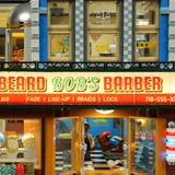 Barber shop sign and upper facade.