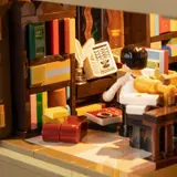 Lumibricks F9031 bookstore interior, lit.