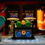 Detailed gym interior with illuminated equipment.