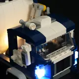 Cab detail, lights glowing.