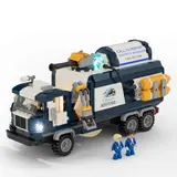 Lumibricks Urban Restore truck with minifigs, lights on.