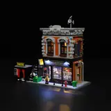 Night angle view, lit studio and photo booth.