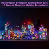 Expansive cyberpunk city display.