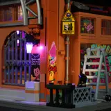 F9068 entrance with graffiti and lights.