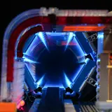 Blue glowing internal tunnel.