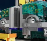Train car's trans-teal canopy detail.