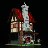 Forge House in dark, forge glowing.