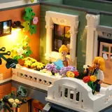 Clinic balcony with illuminated flowers.