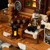 Lumibricks F9018 minifigure on bench.